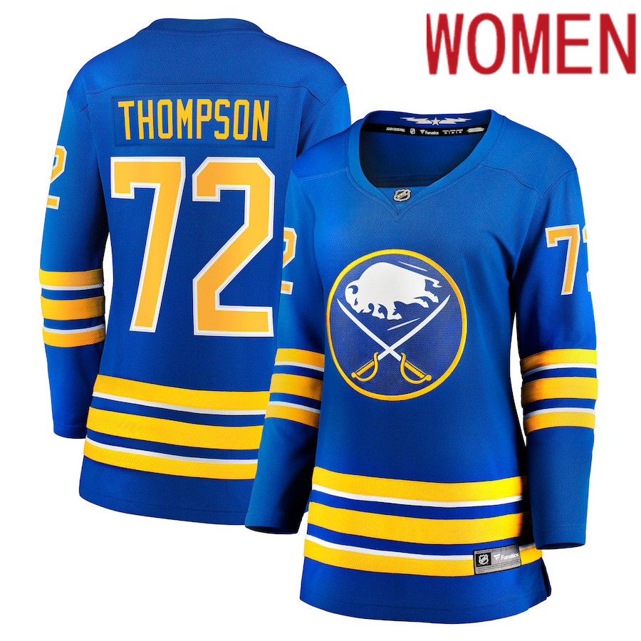 Women Buffalo Sabres 72 Tage Thompson Fanatics Branded Royal Home Breakaway Player NHL Jersey